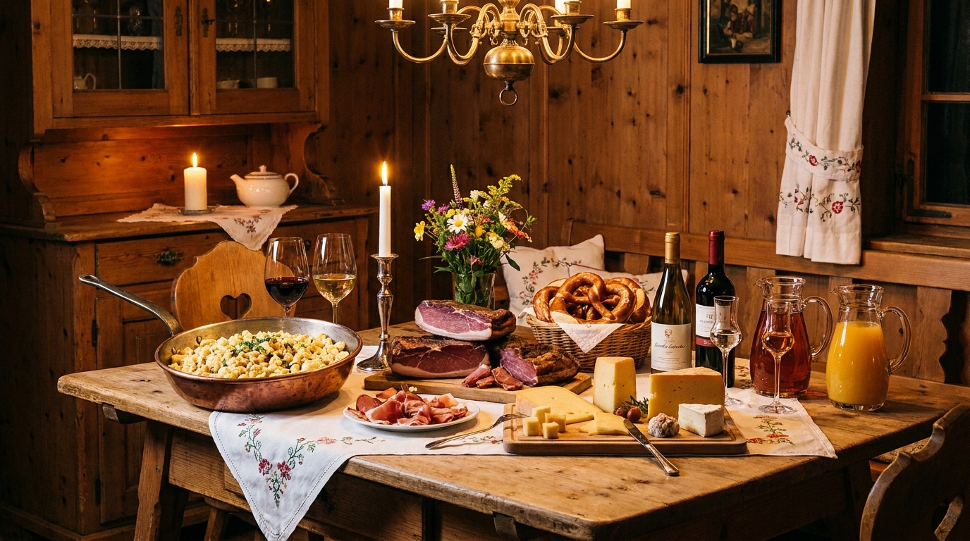 Alpines Catering-Buffet in einer traditionellen Stube